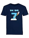Shirtracer Ich bin Schon 7 Geburtstag Rakete Jungen T-Shirt (Navy, 7-8 Jahre 122-128 cm)