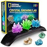 National Geographic Crystal Growing Kit – 3 Bunte Kristalle zum Wachsen mit beleuchtetem Ständer und Anleitung (evtl. Nicht in Deutscher Sprache), inklusive 3 echten Edelstein-Exemplaren,