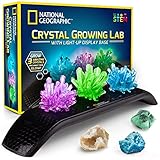 National Geographic Crystal Growing Kit – 3 Bunte Kristalle zum Wachsen mit beleuchtetem Ständer und Anleitung (evtl. Nicht in Deutscher Sprache), inklusive 3 echten Edelstein-Exemplaren,