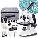 Monokulares Mikroskop für Kinder Studenten,40–2000x Vergrößerung,LED-Beleuchtung Erwachsene Mikroskope mit Wissenschaft Kits,biologisch,bildungstechnisches Mikroskop,15 Dias für Labor-Klasse Studie