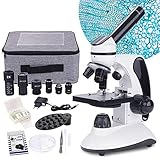 Monokulares Mikroskop für Kinder Studenten,40–2000x Vergrößerung,LED-Beleuchtung Erwachsene Mikroskope mit Wissenschaft Kits,biologisch,bildungstechnisches Mikroskop,15 Dias für Labor-Klasse Studie